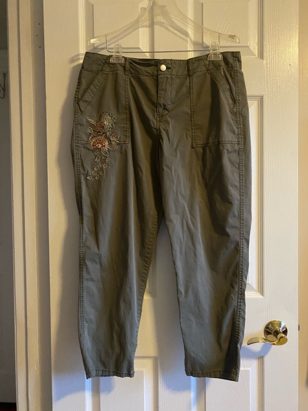 Olive Green Embroidered Cargo Pants